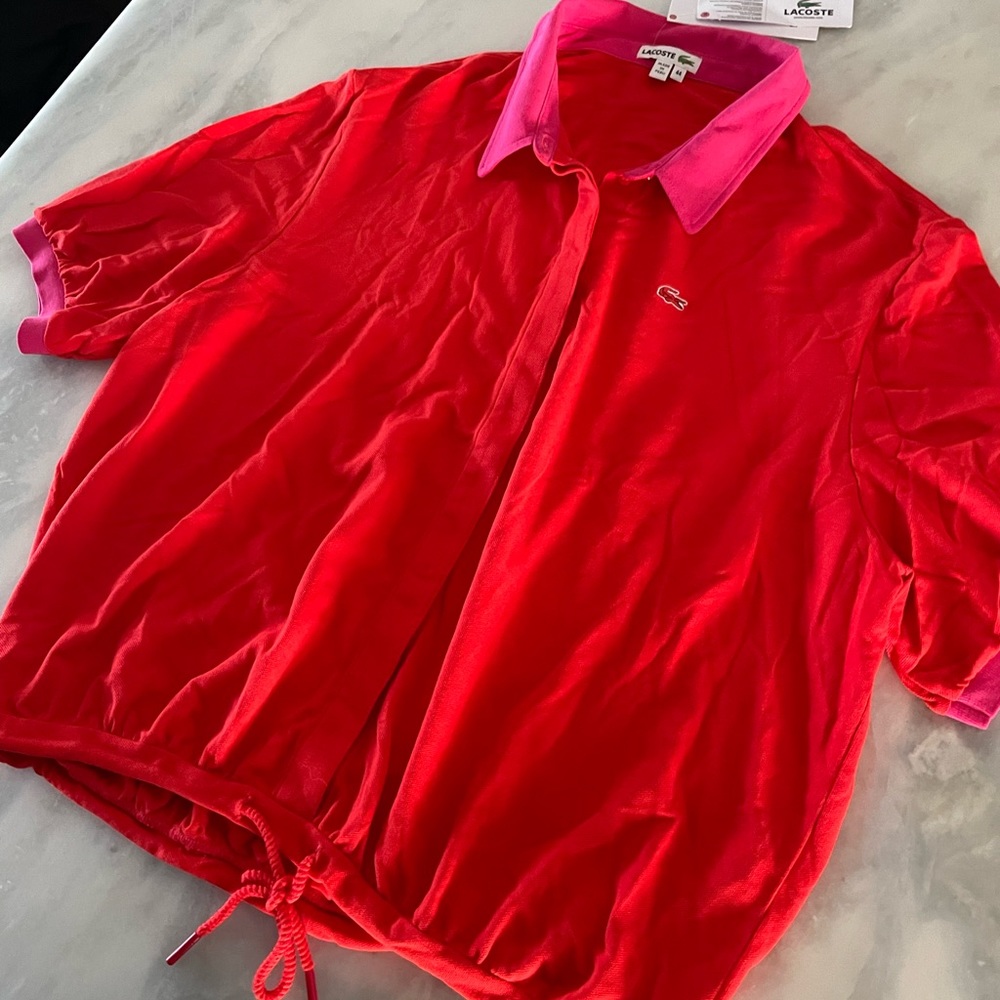 Lacoste Red / Pink Polo Top Drawstring Waist Woman’s Size 12 - Picture 3 of 8